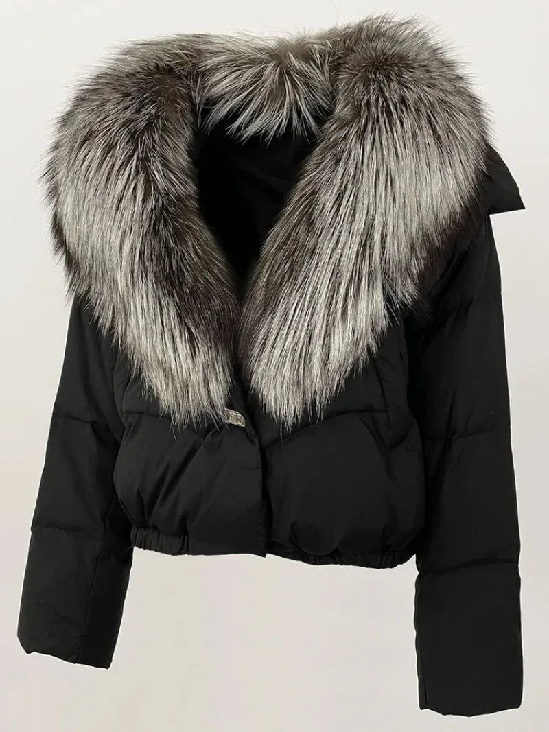 OFTBUY 2025 Big Natural Real Fox Fur Coat Women Autumn Winter Female 90% White Duck Down Jacket Feather Short  Coat Thick Warm