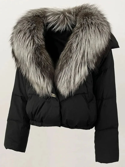 OFTBUY 2025 Big Natural Real Fox Fur Coat Women Autumn Winter Female 90% White Duck Down Jacket Feather Short  Coat Thick Warm