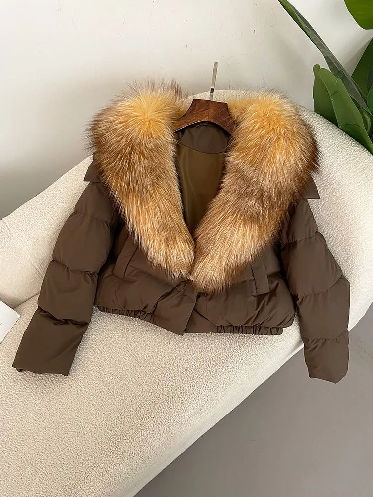 OFTBUY 2025 Big Natural Real Fox Fur Coat Women Autumn Winter Female 90% White Duck Down Jacket Feather Short  Coat Thick Warm