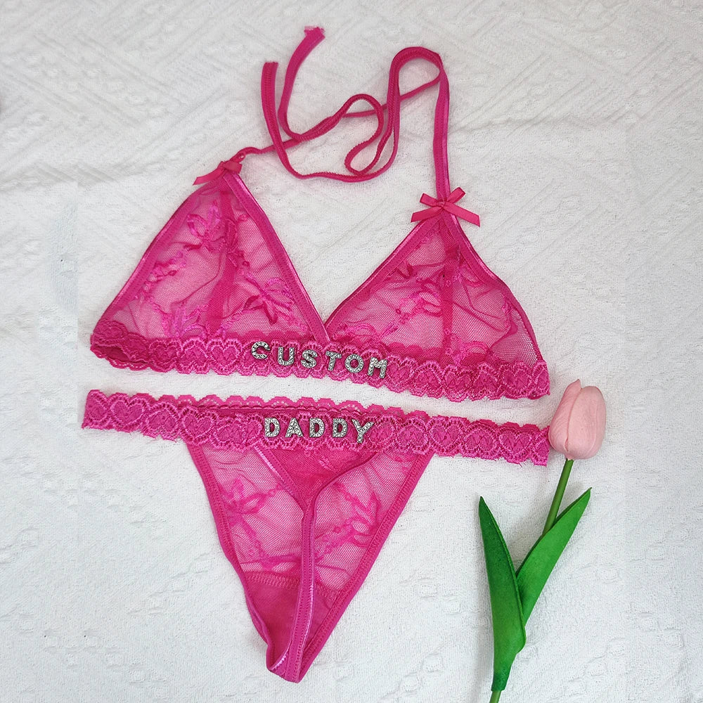 Custom thongs Name Personalized Panties Underwear Lingerie Bra Set Women Rhinestone Customize Thong Anniversary Birthday Gift