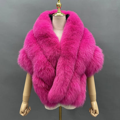 JANEFUR Real Fox Fur Shawl Poncho Women 2023 Luxury Elegant Wedding Bridal Formal Party Warm Winter Natural Fur Cape Coat