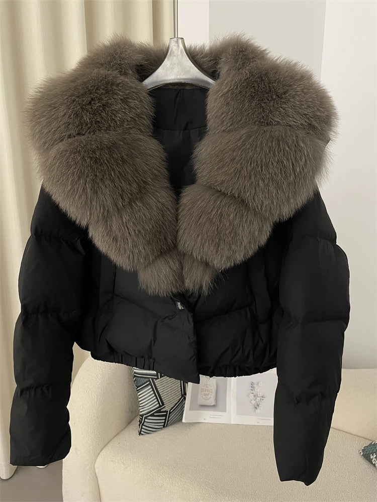 OFTBUY 2025 Big Natural Real Fox Fur Coat Women Autumn Winter Female 90% White Duck Down Jacket Feather Short  Coat Thick Warm