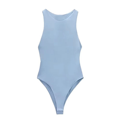 TRZA Women Fashion With Halter Neck Skinny Bodysuit Sexy Sleeveless Snap-button Female Playsuits Mujer