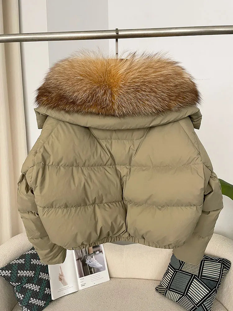 OFTBUY 2025 Big Natural Real Fox Fur Coat Women Autumn Winter Female 90% White Duck Down Jacket Feather Short  Coat Thick Warm