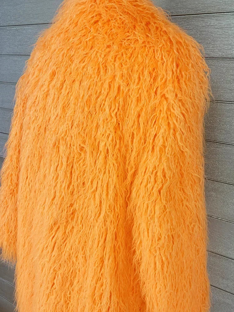 Women Faux Sheep Fur Long Coat Cardigan Thermal Loose Maxi Jackets Plush Coats Female Jacket Autumn Winter Furry Outerwear