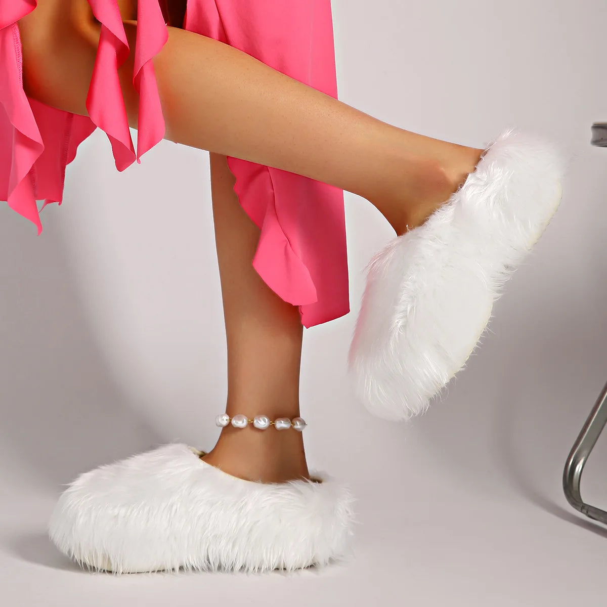 Modern Slippers Women's Faux Fur Adult Platform Mule Shoes Thick Sole Slides