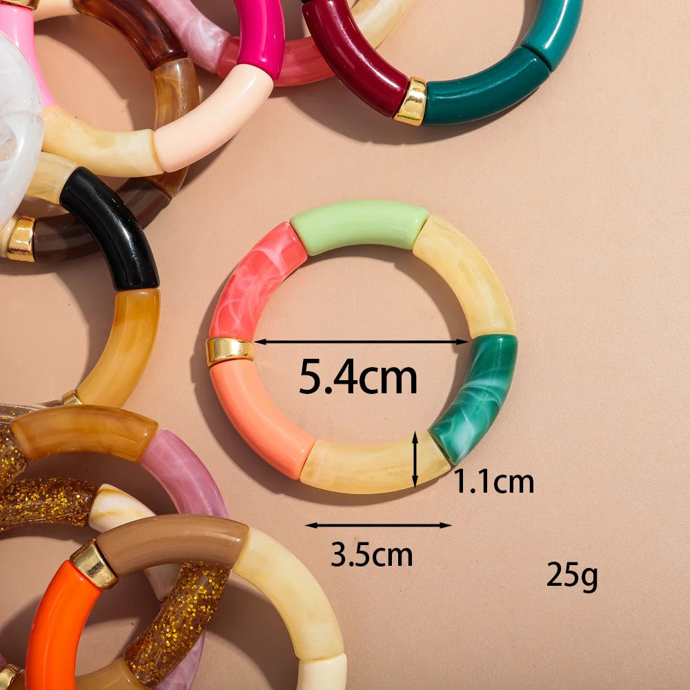 Bohomia New Acrylic Chunky Bamboo Stackable Bracelet for Women Boho Elastic Colorful Tube Beads Braceletes 2025 Fashion Jewelry