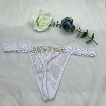 Custom Thong Panties with Name DIY Letter Waist Chain Body Jewelry Women Sexy Lace Bikini G-String Girl Christmas Cheeky Gift
