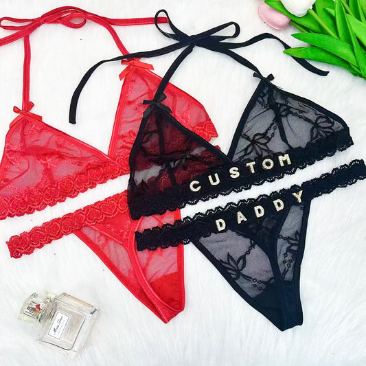 Custom thongs Name Personalized Panties Underwear Lingerie Bra Set Women Rhinestone Customize Thong Anniversary Birthday Gift