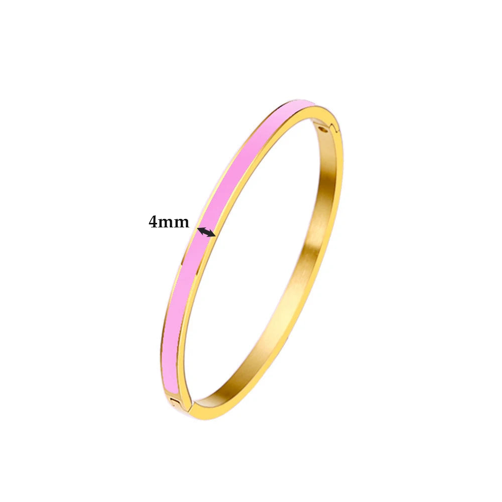 CARLIDANA Luxury Colorful Orange Enamel Bangles Bracelets for Women Party Gift Fashion Bangles Original Stainless Steel Jewelry