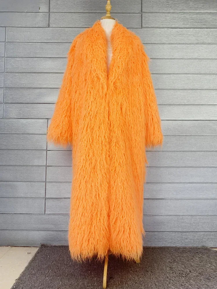Women Faux Sheep Fur Long Coat Cardigan Thermal Loose Maxi Jackets Plush Coats Female Jacket Autumn Winter Furry Outerwear