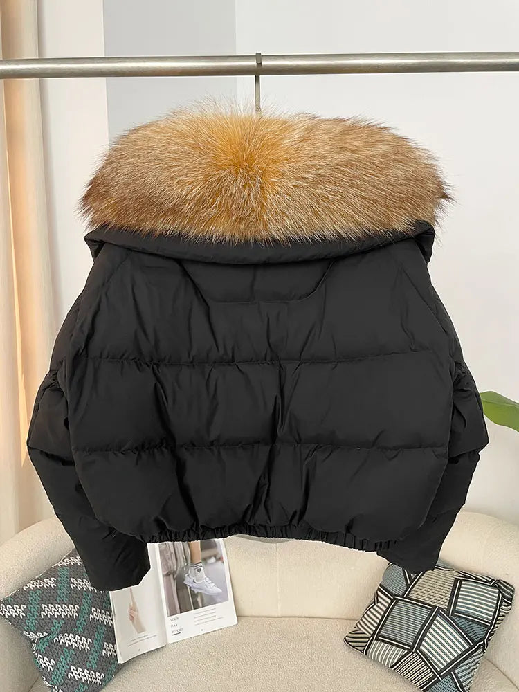 OFTBUY 2025 Big Natural Real Fox Fur Coat Women Autumn Winter Female 90% White Duck Down Jacket Feather Short  Coat Thick Warm
