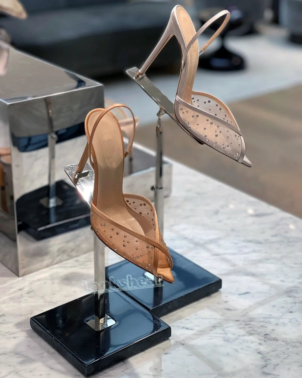 Rhinestone Lace Pointed Toe Women Sandals Ankle Strap Buckle Thin High Heels Solid Slingback Sexy Summer Shoes Luxury 2025 New