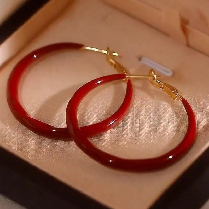 New Simple Exquisite Fashion Wild Big Red Circle Earrings Niche Jewelry Senior Sense Earrings for Women