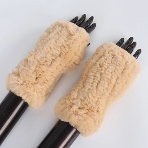New Style Fashion 100% Genuine Rex Rabbit Fur Lady Gloves Women Winter Keep Warm Real Fur Glove Elastic Knit Outdoor Fur Mittens