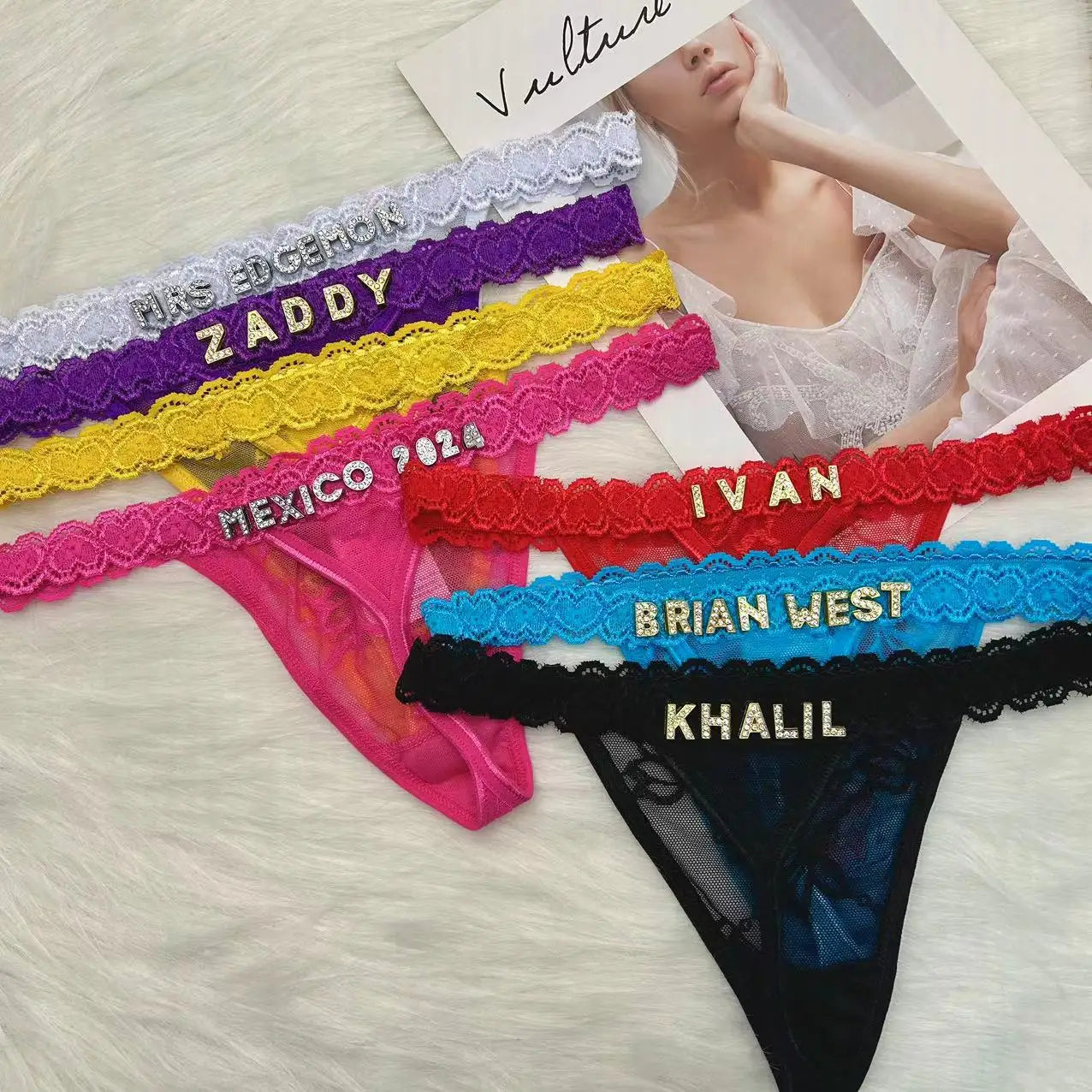 Custom thongs Name Personalized Panties Underwear Lingerie Bra Set Women Rhinestone Customize Thong Anniversary Birthday Gift