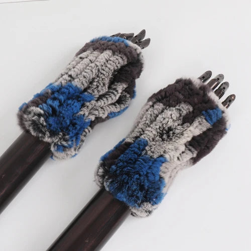 New Style Fashion 100% Genuine Rex Rabbit Fur Lady Gloves Women Winter Keep Warm Real Fur Glove Elastic Knit Outdoor Fur Mittens