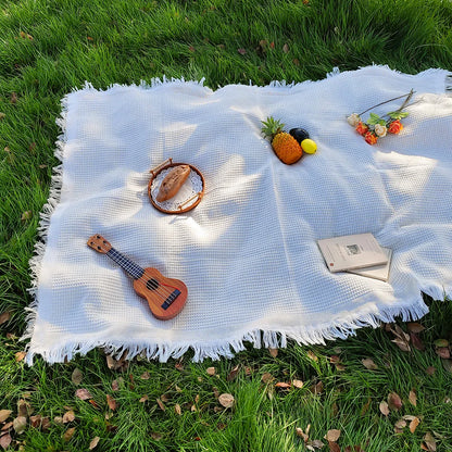 Cotton blend Portable Mat Picnic Mat with Tassel for Outdoor Camping Dustproof Tablecloth Mat Soft Sofa Blankets Camping Parts
