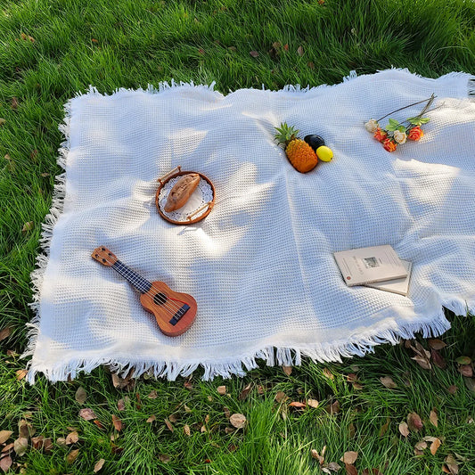 Cotton blend Portable Mat Picnic Mat with Tassel for Outdoor Camping Dustproof Tablecloth Mat Soft Sofa Blankets Camping Parts