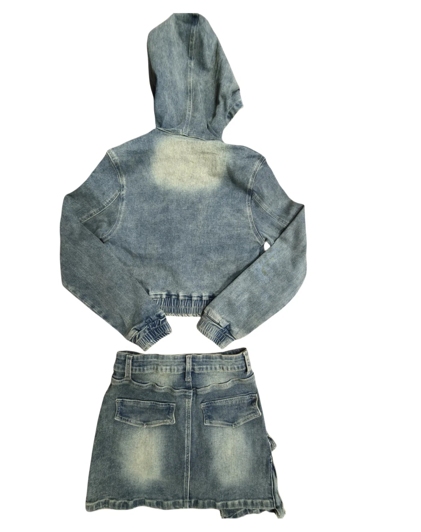 FAGADOER Y2k Retro Denim Two Piece Set Hot Girl Cargo Pockets Patchwork Zip Jacket and Stretchy Mini Skirts Suits Streetwear New