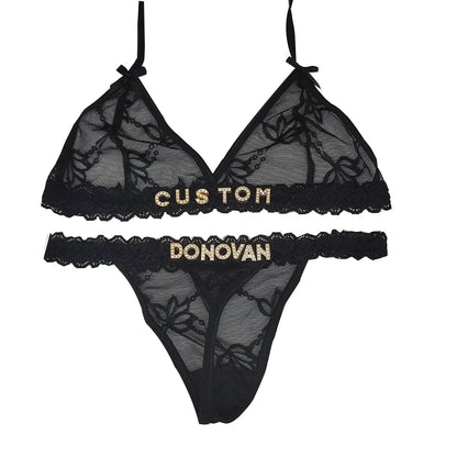 Custom thongs Name Personalized Panties Underwear Lingerie Bra Set Women Rhinestone Customize Thong Anniversary Birthday Gift
