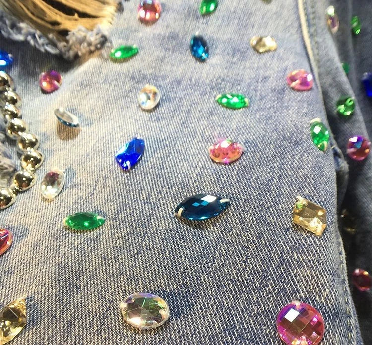 Diamond Beaded Denim Knee Length pants Woman 2025 Summer New Loose High Waist Slimming mid-pants Jeans women