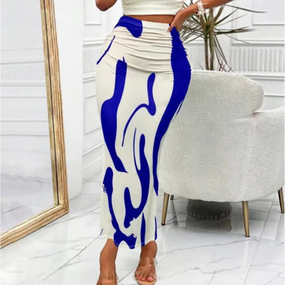 Long Skirts For Women Dressy Casual Graphic Zebra Print Pleated Skirts Spring New Fashion Elastic High Waist Geometry Streetwear