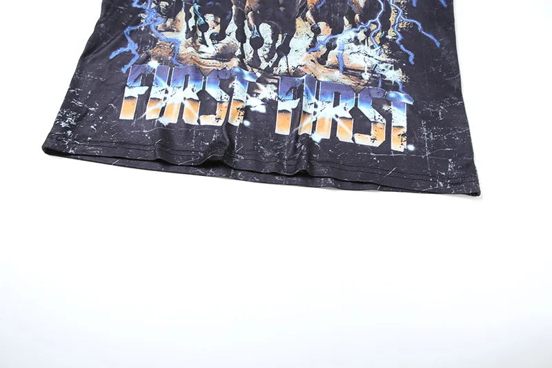 HLJ&GG Black Fashion Graphic Printing Loose T Shirts Women Round Neck Sleeveless Tops Summer New Female Hip Hop Streetwear 2025