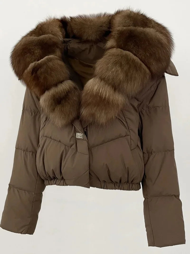 OFTBUY 2025 Big Natural Real Fox Fur Coat Women Autumn Winter Female 90% White Duck Down Jacket Feather Short  Coat Thick Warm