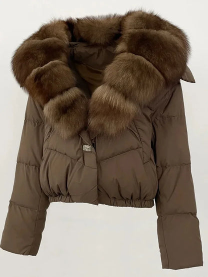 OFTBUY 2025 Big Natural Real Fox Fur Coat Women Autumn Winter Female 90% White Duck Down Jacket Feather Short  Coat Thick Warm