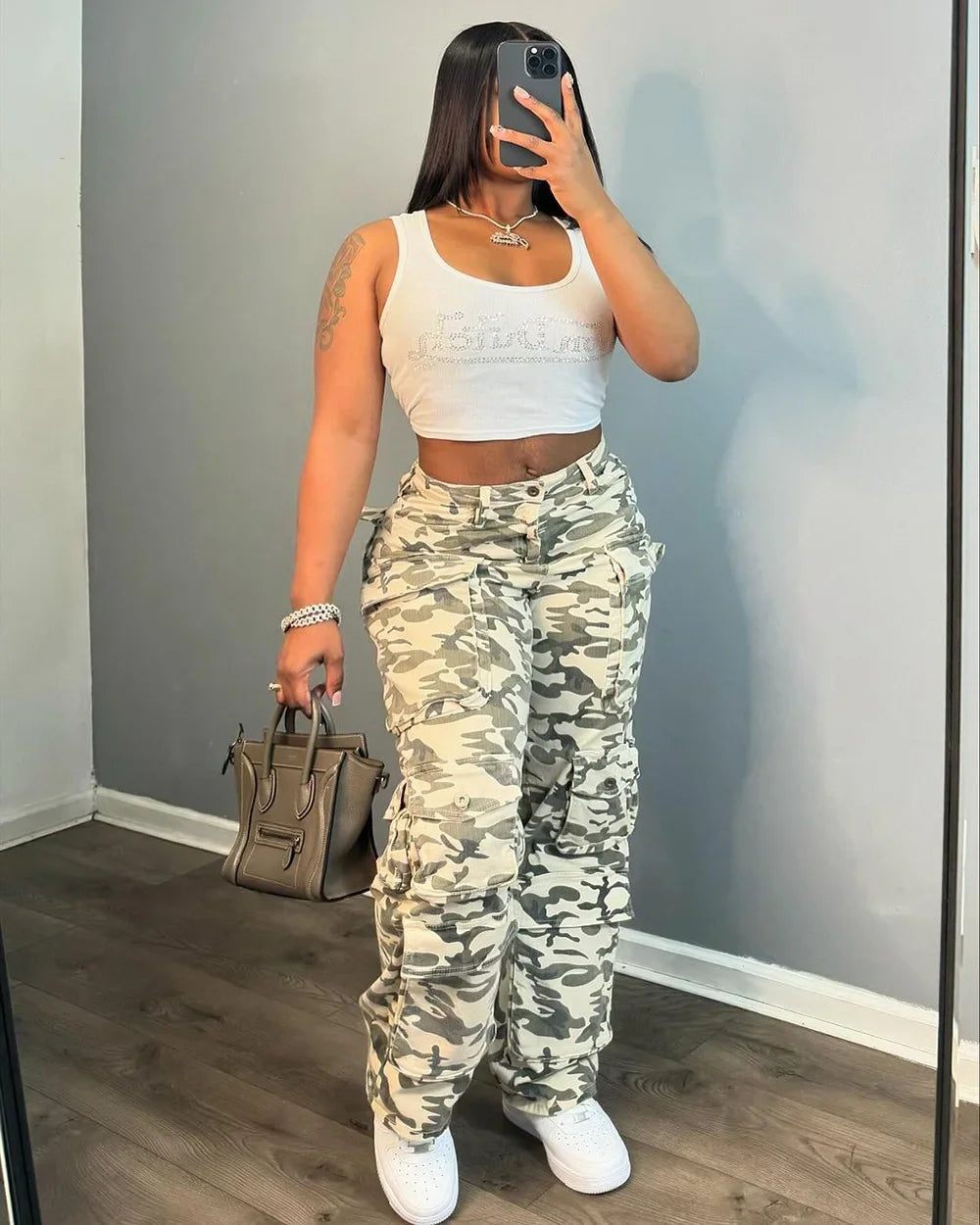 Solid Casual Baggy Cargo Pants for Women Youthful Female Trousers Multi-pocket Fashion Vintage Women's High Waist Wide Pants