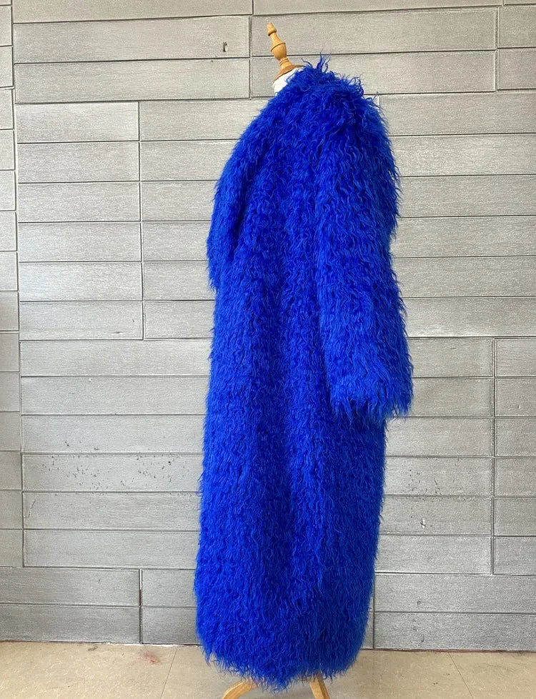 Women Faux Sheep Fur Long Coat Cardigan Thermal Loose Maxi Jackets Plush Coats Female Jacket Autumn Winter Furry Outerwear