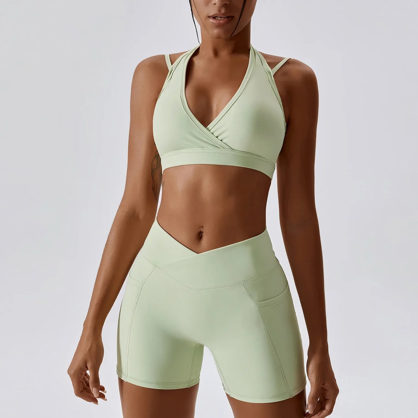 Custom LOGO Butt Lifting Workout Nylon Athletic Matching Sexy Gym Fitness Summer Yoga Biker Women Shorts Sets