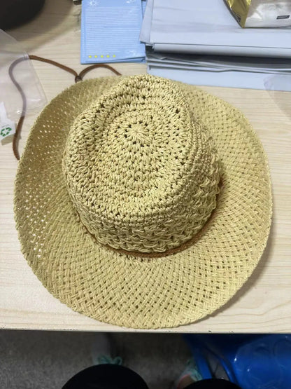 Vintage Western Cowboy Sun Hat Men Women Straw Hat Outdoor Travel  Ethnic Style Gift UV Protection Cap Chapeau Beach Hat