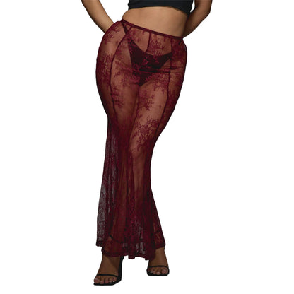 Women's Summer Sheer Lace Skirt Trendy Long Cocktail Skirt for Bar, Beach, Party
