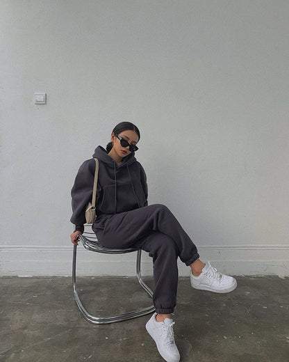 Casual New Fashion Hoodies Suit Women Winter Spring Solid Tracksuit Two Pieces Set Sports Pullover Sweatpants Sweatshirt Mujer