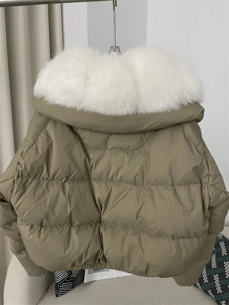 OFTBUY 2025 Big Natural Real Fox Fur Coat Women Autumn Winter Female 90% White Duck Down Jacket Feather Short  Coat Thick Warm