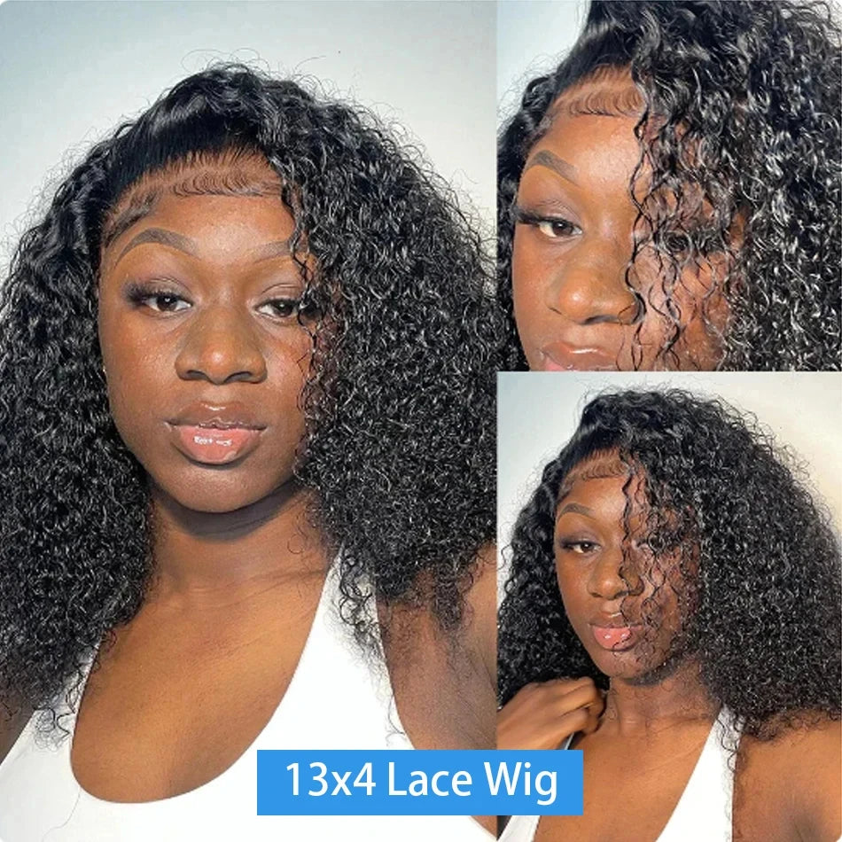 200% Density HD 13x4 Lace Jerry Curly Bob Wig 4x4 Lace Closure Loose Deep Wave Lace Front Human Hair Wig 100% Remy Human Hair