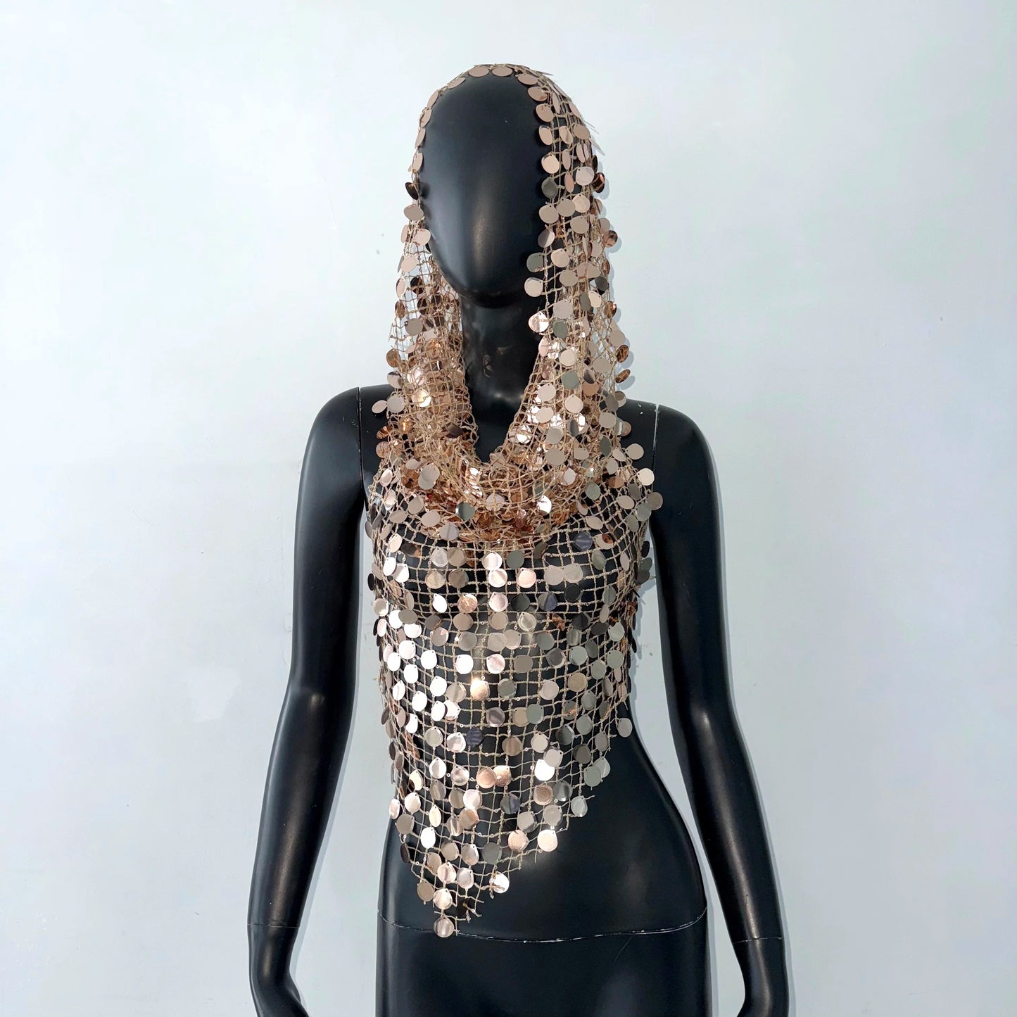 Women Acrylic Sequins Tank Top With Hat 2 Pcs Set Sexy Hollow Out See Through Backless Camisole Rave Festival Party Crop Top New