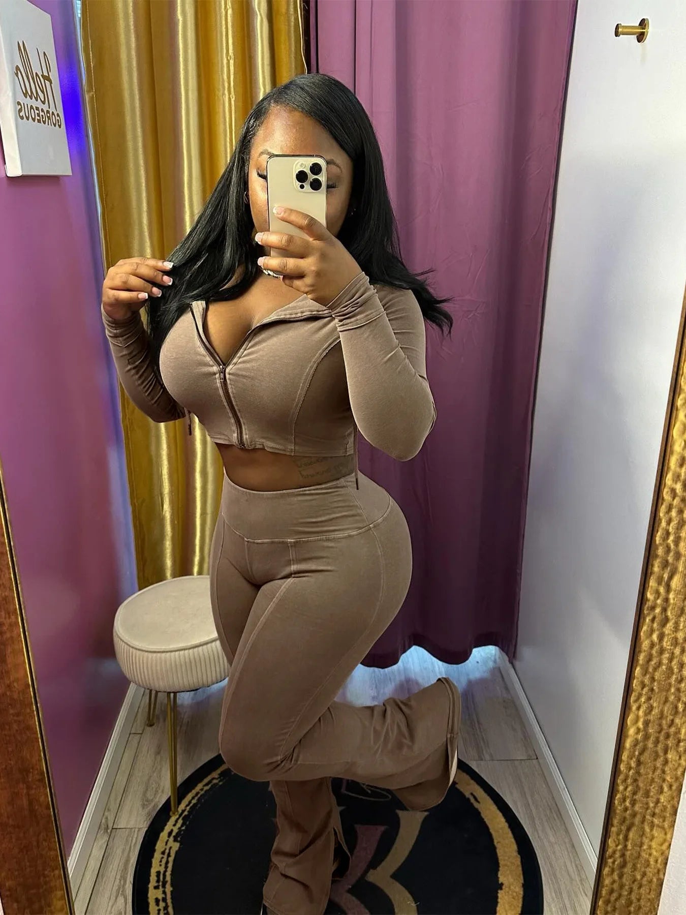 Weird Puss Distressed Women Two Piece Set Tracksuit Zip Hooded Jacket+Waistband Flare Pants Streetwear Matching Stripe Outfits