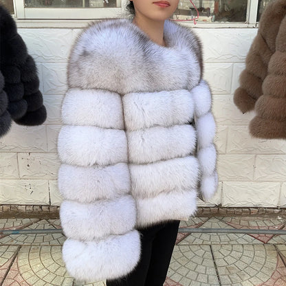 QUEENTINA Fox Fur Coat Real Winter Women'S New Fashion Furry 2025 Leather And Skin White Clothing Natural New In Coats & Jackets