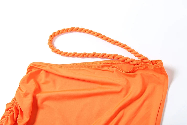 Weird Puss Bandage Ruched 2 Piece Set Women Square Collar Bra+Skinny Long Skirts 2025 Summer Vacation Beach Party Trend Suits