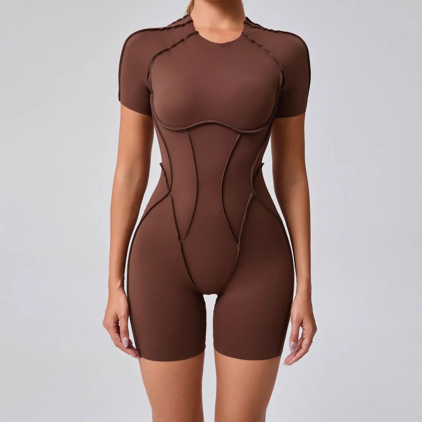 Customized LOGO women's three-dimensional aesthetic sports one-piece yoga clothes tight short-sleeved hollow back onesie