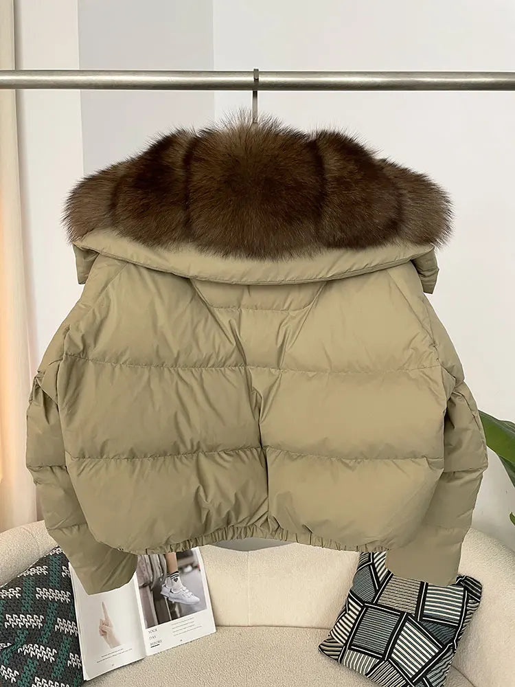OFTBUY 2025 Big Natural Real Fox Fur Coat Women Autumn Winter Female 90% White Duck Down Jacket Feather Short  Coat Thick Warm