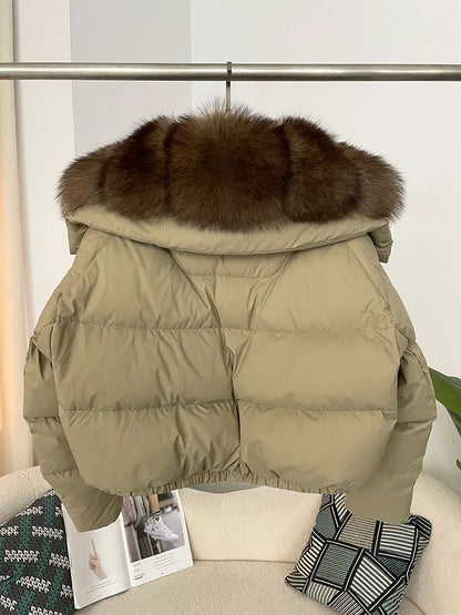 OFTBUY 2025 Big Natural Real Fox Fur Coat Women Autumn Winter Female 90% White Duck Down Jacket Feather Short  Coat Thick Warm