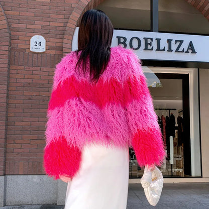 Faux Fur Coats Women Lamb Wool Short Coat Y2k Streetwear Thick Warm Y2k Streetwear Elegant Pink Jackets Open Stitch Jacket