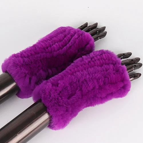 New Style Fashion 100% Genuine Rex Rabbit Fur Lady Gloves Women Winter Keep Warm Real Fur Glove Elastic Knit Outdoor Fur Mittens