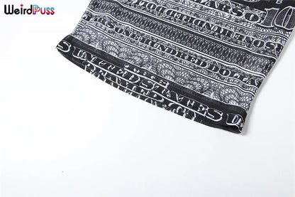 Weird Puss See Through Crop Tops Women Numeral Print Short Sleeve O-Neck Sexy Club Patchwork Streetwear Skinny Hot Girls Tees