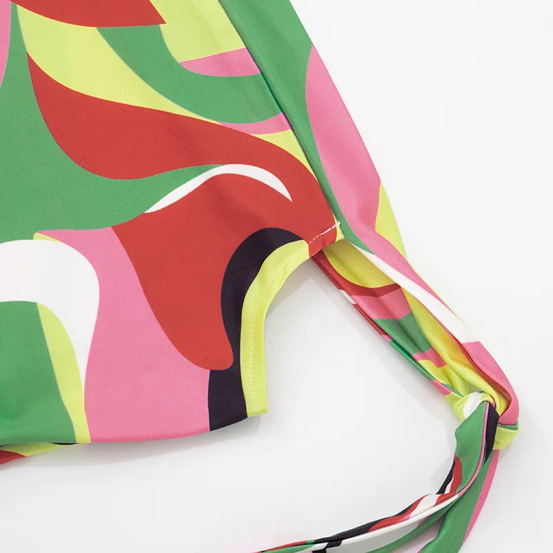 Joskaa Colorful Print Beach Style 2 Piece Sets Women Swimsuit Sexy Tube Tops and Shorts Matching 2025 Summer Bathing Suit