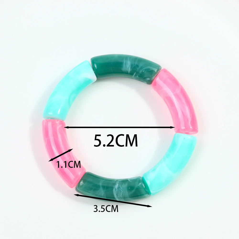 FishSheep Trendy Acrylic Stacked Bamboo Beads Bangles Bracelets for Women Bohemian Resin Elastic Beaded Bracelets Set Jewelry
